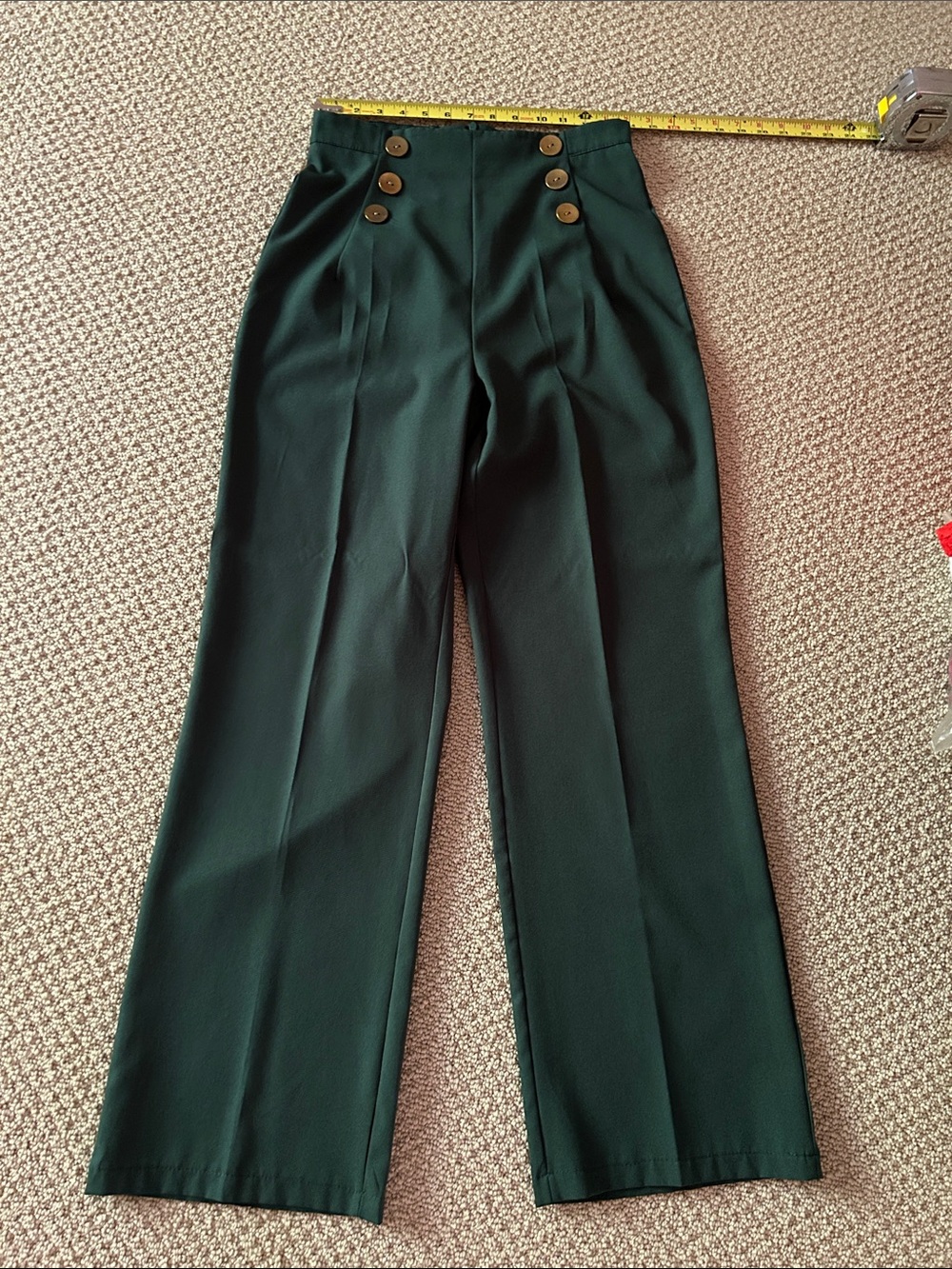 High-Waist Button Front Wide Leg Pants - Dark Green